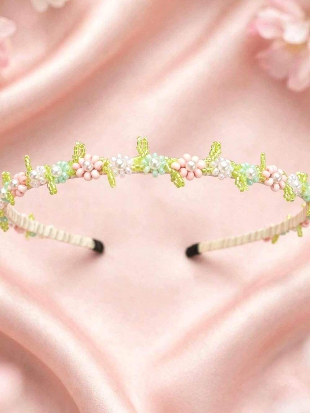Pastel Beaded Flower Headband Pink Mint Pearl